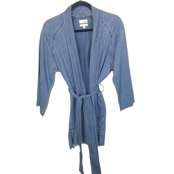 Aritzia Wilfred Free Women's SZ S Blue Denim Open Front Cardigan Jacket Shirt - Picture 1 of 9